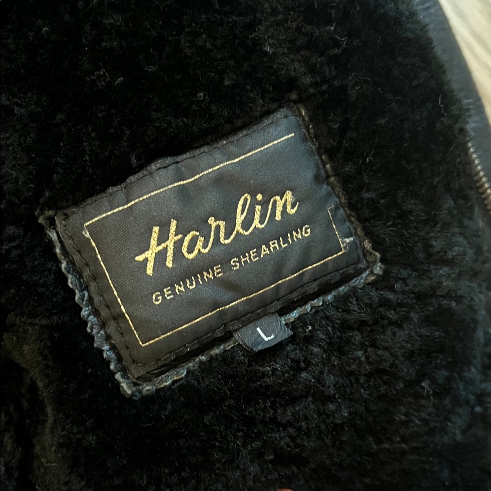 Black Shearling Leather Jacket with Removable Hood - Picture 6 of 11